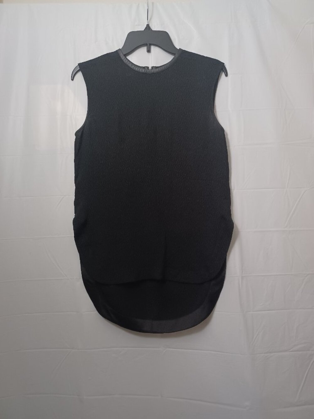HELMUT LANG TISSUE SILK & LEATHER TRIM SLEEVELESS BLOUSE BLACK SIZE (P/TP) XS